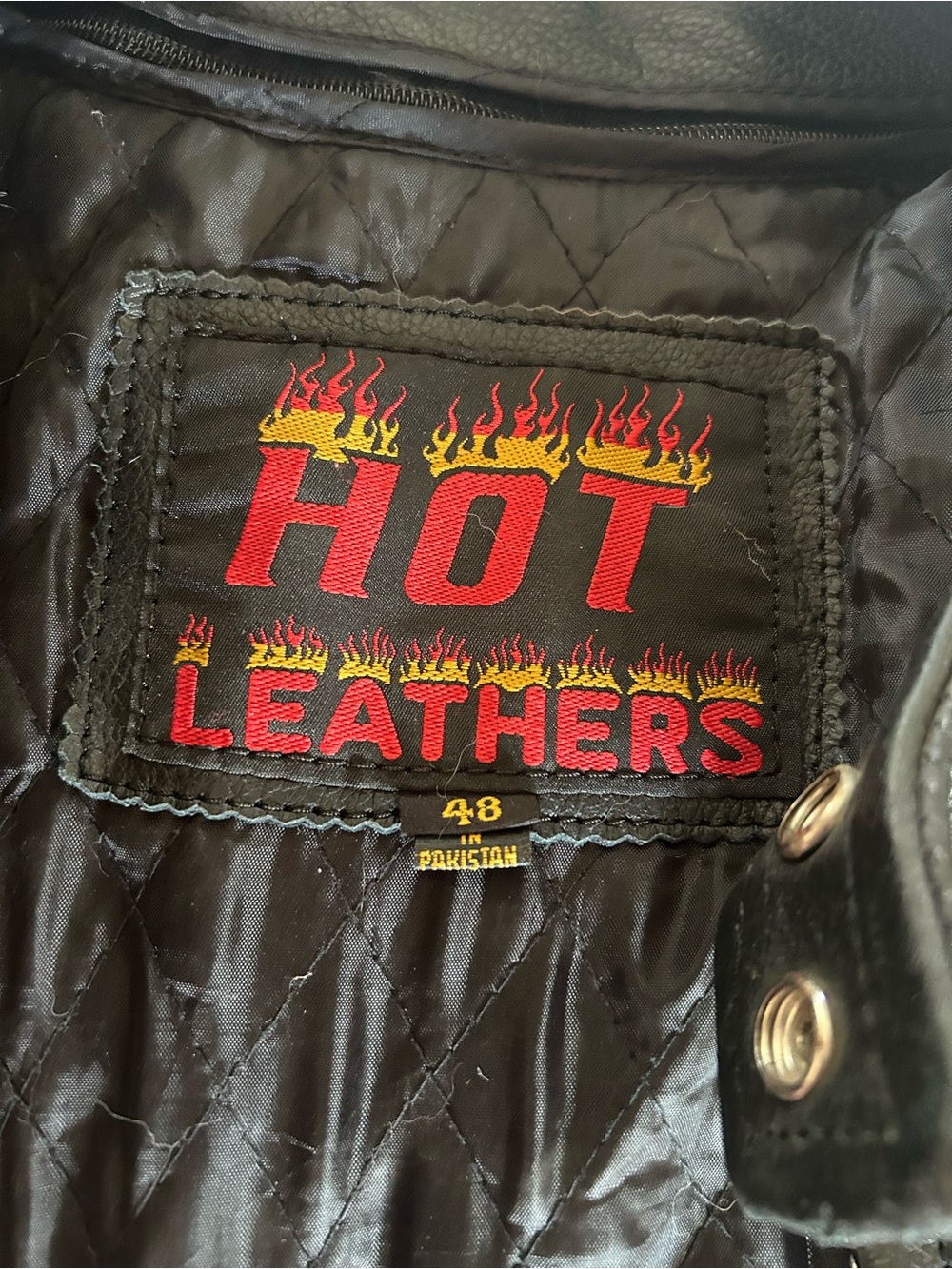 Men's Black Leather Bomber Jacket with Red & Cream Shoulder Stripes - Picture 3 of 5